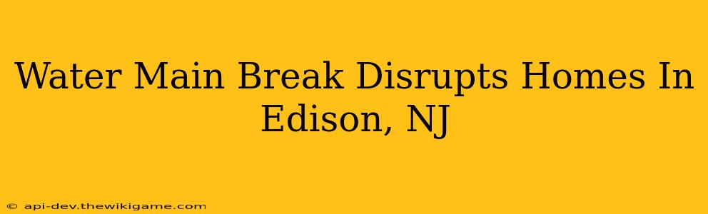 Water Main Break Disrupts Homes In Edison, NJ